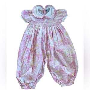 VTG Carriage Boutique smocked Floral Tie Waist Dress 24M friedknit creations